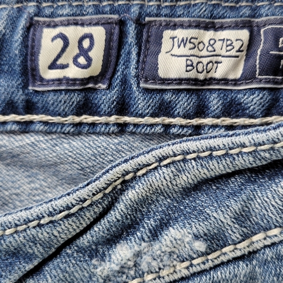 Miss Me Jeans Size 29 28X33 Bootcut Boot Leather Trim Thick Stitch Low Rise - Picture 9 of 16